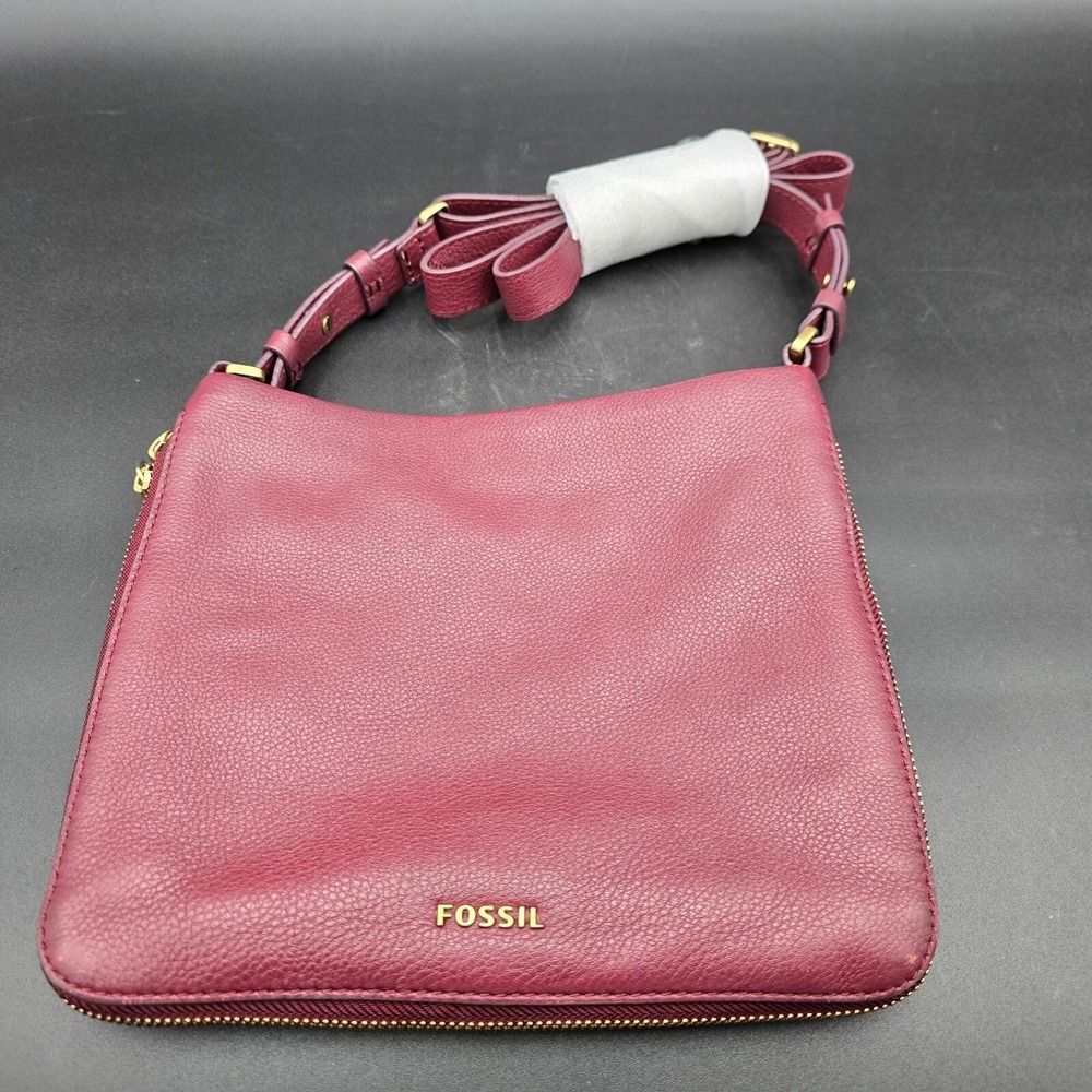 Fossil Preston Crossbody Purse Leather Slim Zip Expandable Shoulder Bag